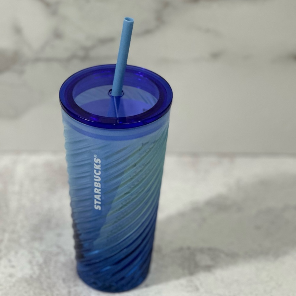 Starbucks 2023 Blue Diagonal Sheen Ombre Textures Swirl Glass Tumbler